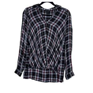 Rock Republic Plaid Top, Grunge, Faux Wrap Shirt, Black, Red